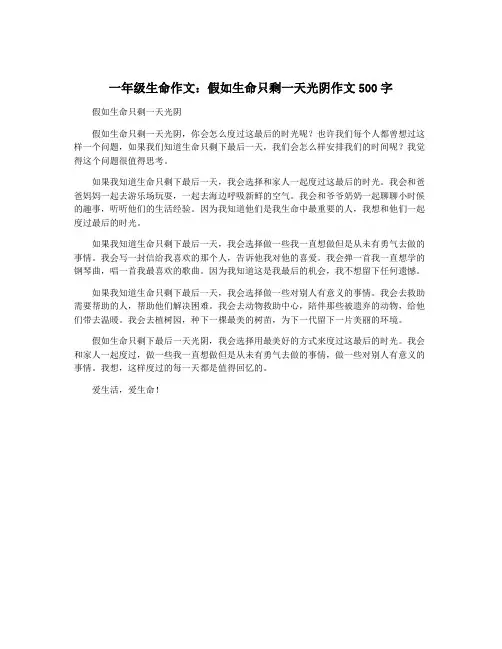 一年级生命作文：假如生命只剩一天光阴作文500字