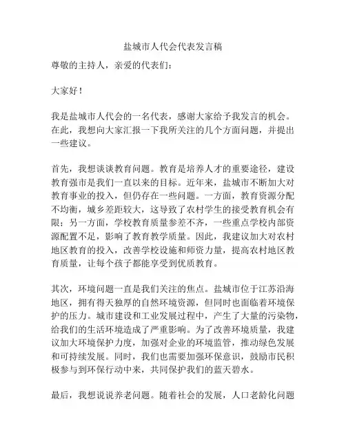 盐城市人代会代表发言稿