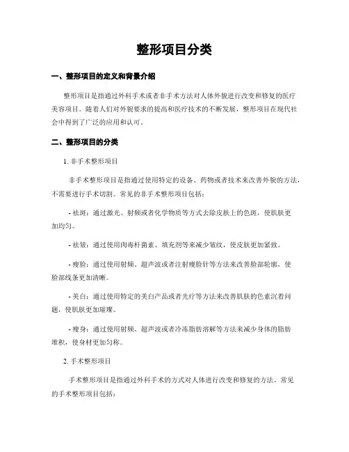 整形项目分类