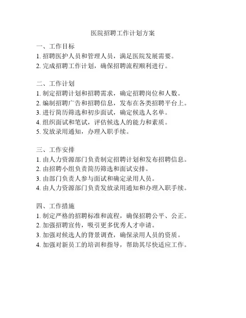 医院招聘工作计划方案
