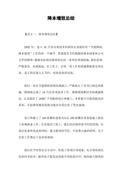 降本增效总结