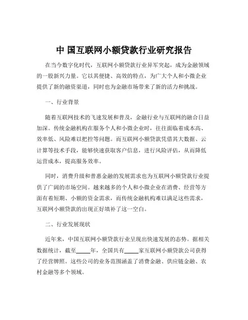 中 国互联网小额贷款行业研究报告