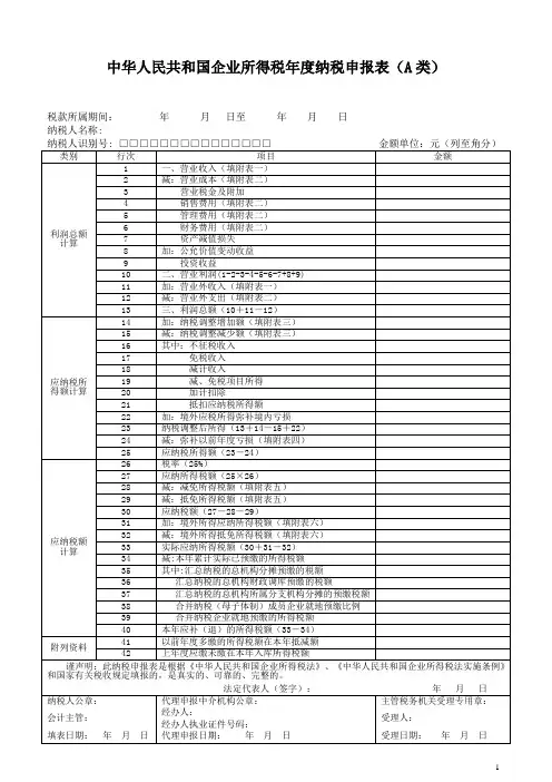 企业所得税年度纳税申报模板2014表