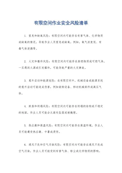 有限空间作业安全风险清单