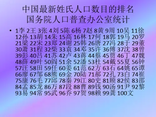 最新姓氏人口排名(300姓)
