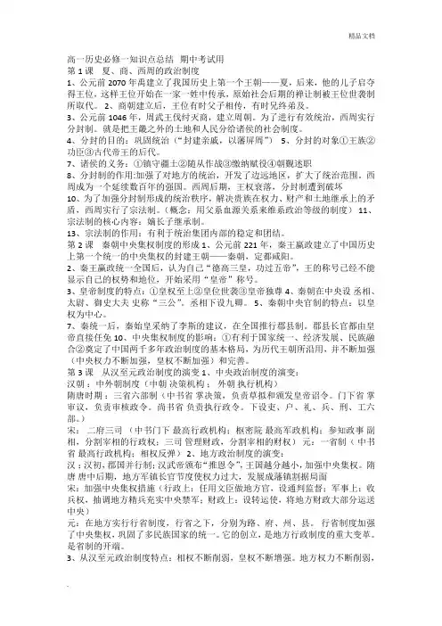 高一历史必修一知识点总结