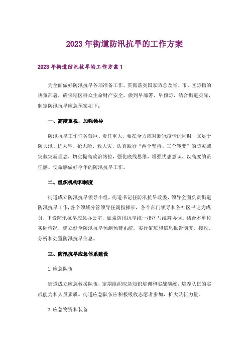 2023年街道防汛抗旱的工作方案