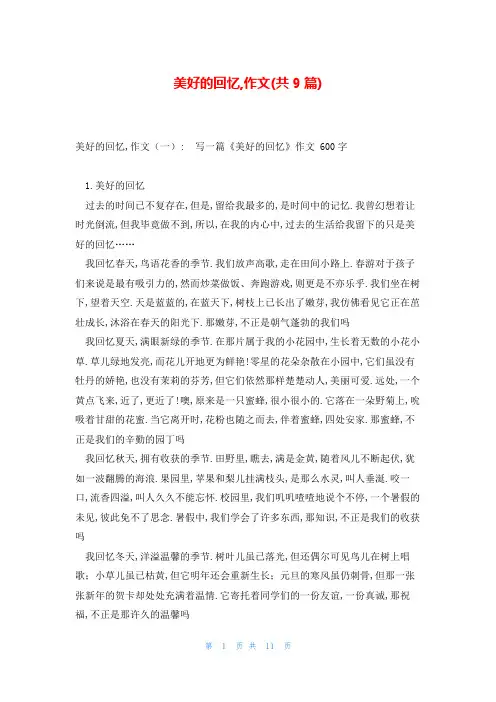 美好的回忆,作文(共9篇)
