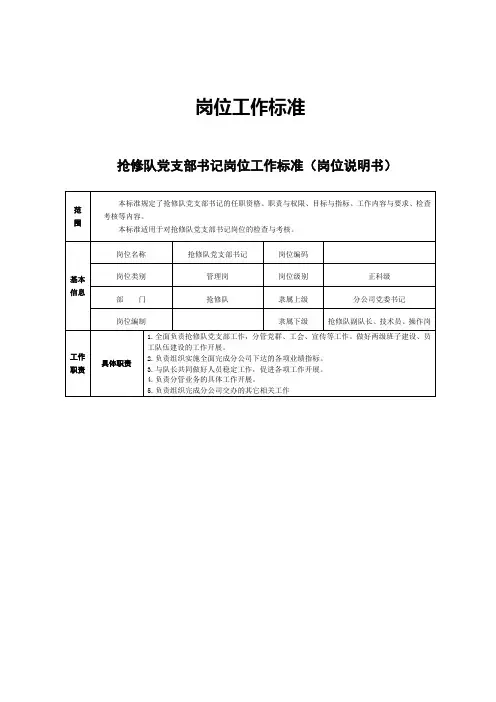 党支部书记-岗位工作标准(岗位说明书