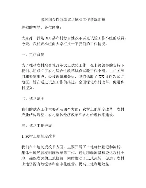 农村综合性改革试点试验工作情况汇报