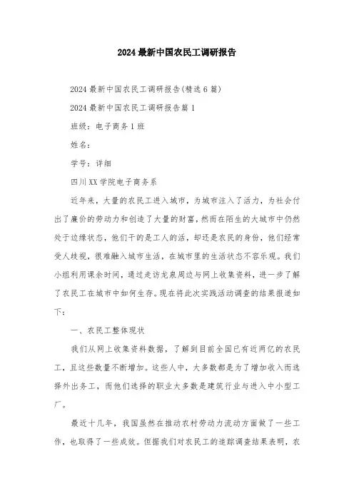 2024最新中国农民工调研报告