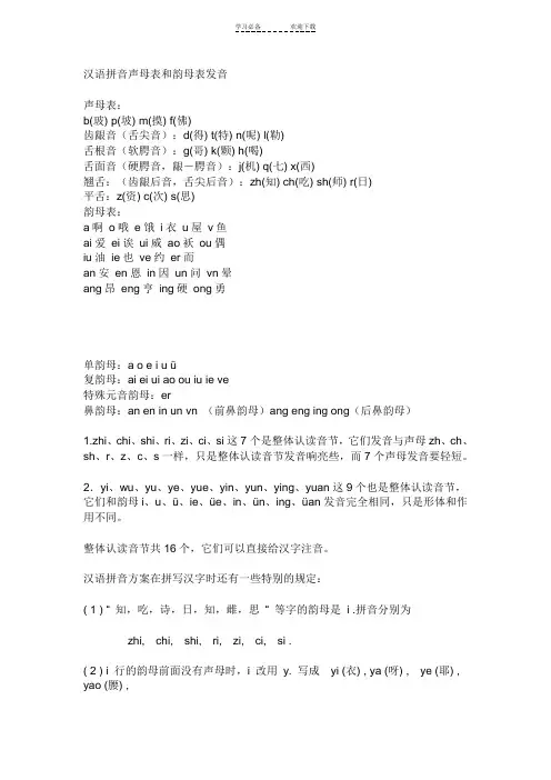 汉语拼音声母表和韵母表发音