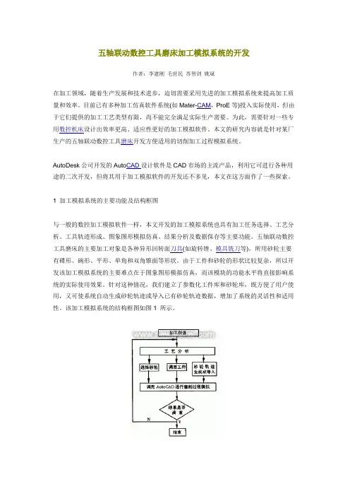五轴联动数控工具磨床加工模拟系统的开发