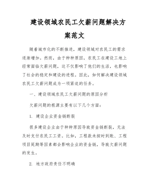 建设领域农民工欠薪问题解决方案范文