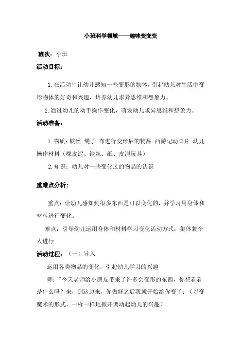 幼儿园小班科学领域《趣味变变变》教案