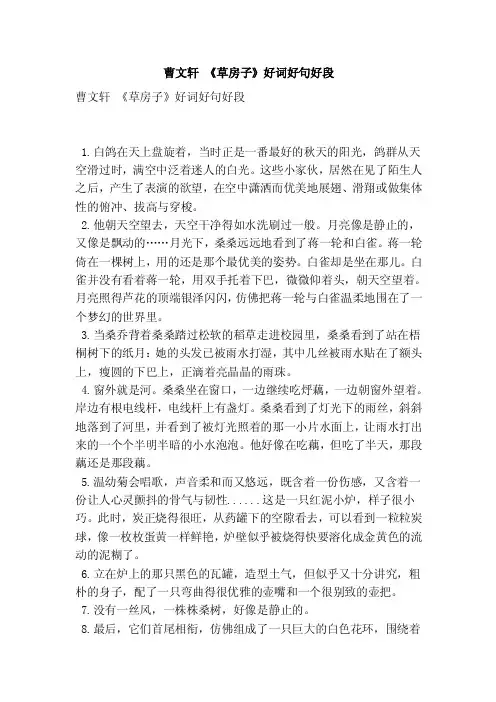 曹文轩《草房子》好词好句好段（优秀篇）