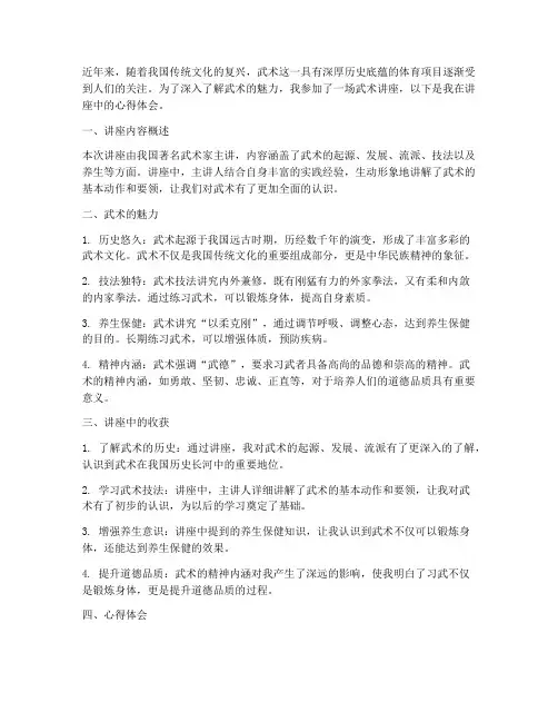 参加武术讲座的心得体会