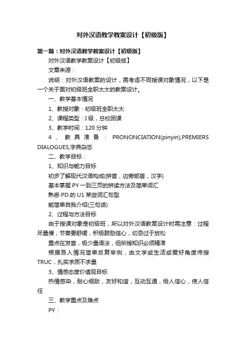 对外汉语教学教案设计【初级版】