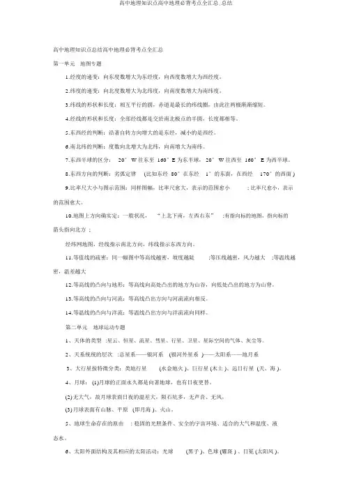 高中地理知识点高中地理必背考点全汇总.总结