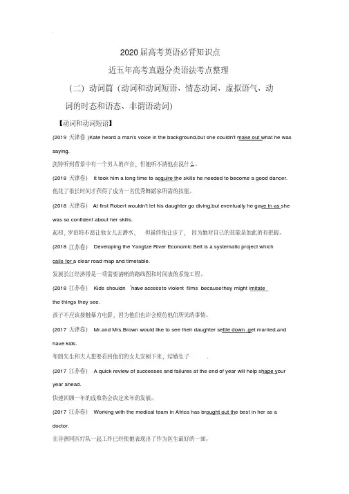 2020届高考英语必背知识点专题05语法考点一夫当关动词篇(2)