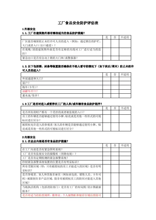 食品防护评估表