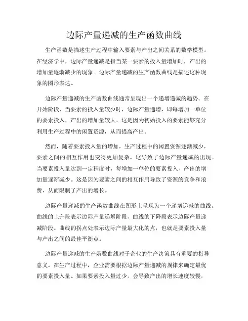 边际产量递减的生产函数曲线
