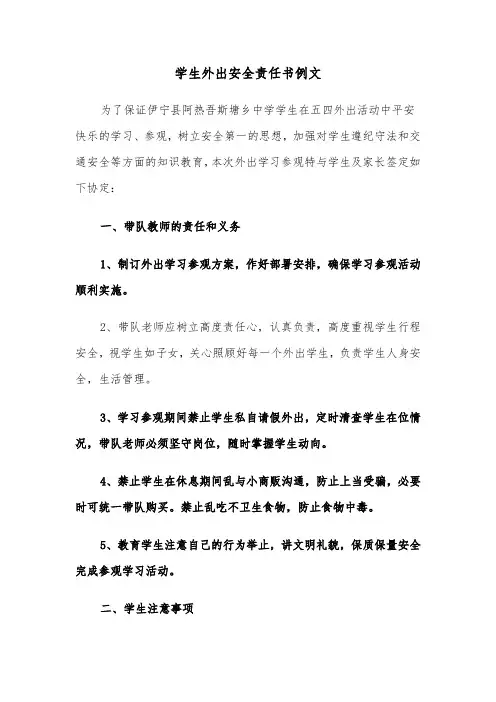学生外出安全责任书例文（三篇）
