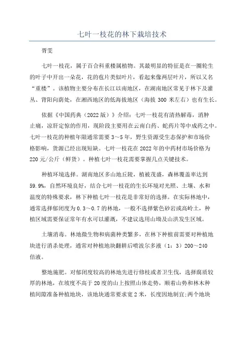 七叶一枝花的林下栽培技术