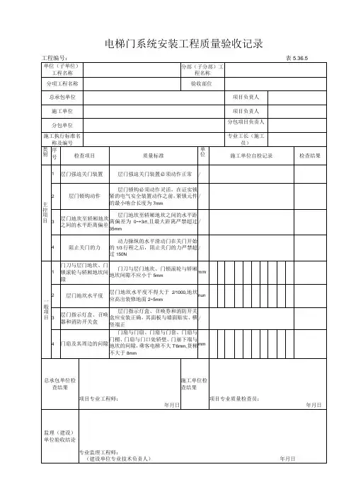 5.36.5电梯门系统安装工程质量验收记录