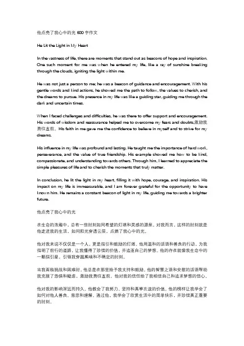 他点亮了我心中的光600字作文