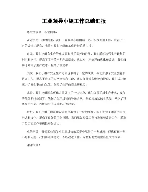 工业领导小组工作总结汇报