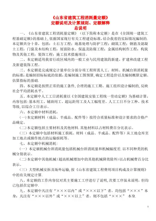 《山东省建筑工程消耗量定额》计算规则及定额解释【范本模板】