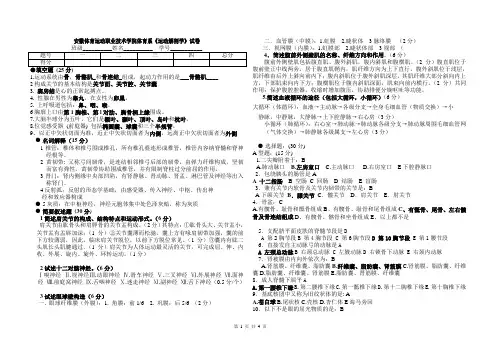 安徽体育运动职业技术学院体育系运动解剖学试卷
