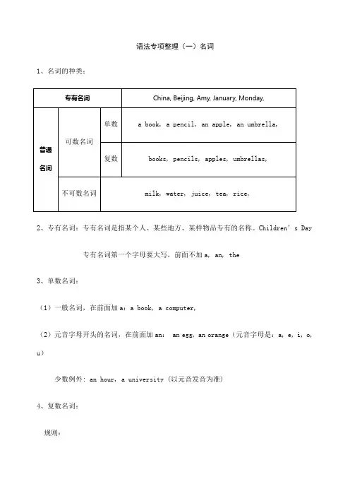 三年级英语语法大全