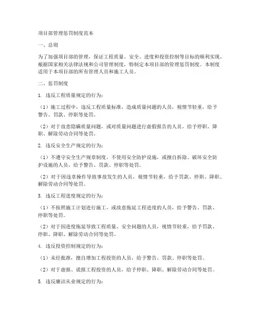 项目部管理惩罚制度范本