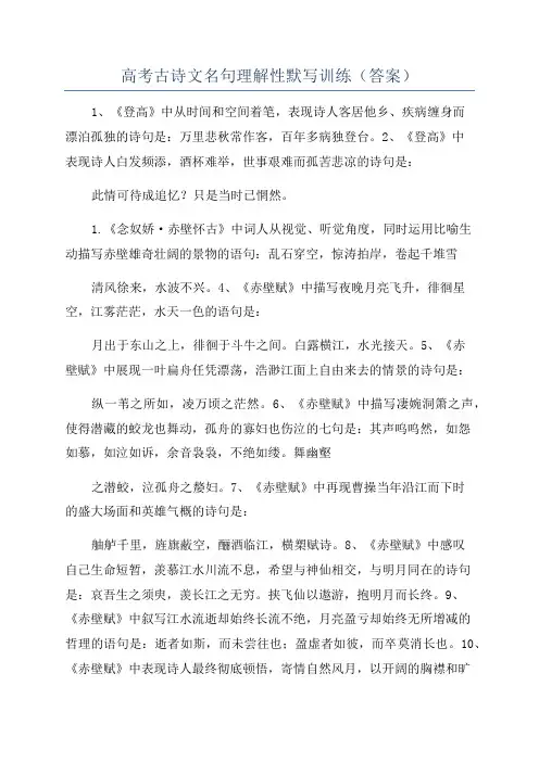 高考古诗文名句理解性默写训练(答案)