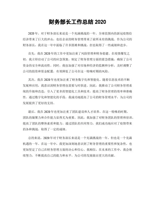 财务部长工作总结2020