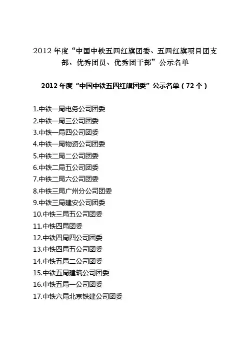 2012年度中国中铁五四红旗团委、五四红旗项目团支部、