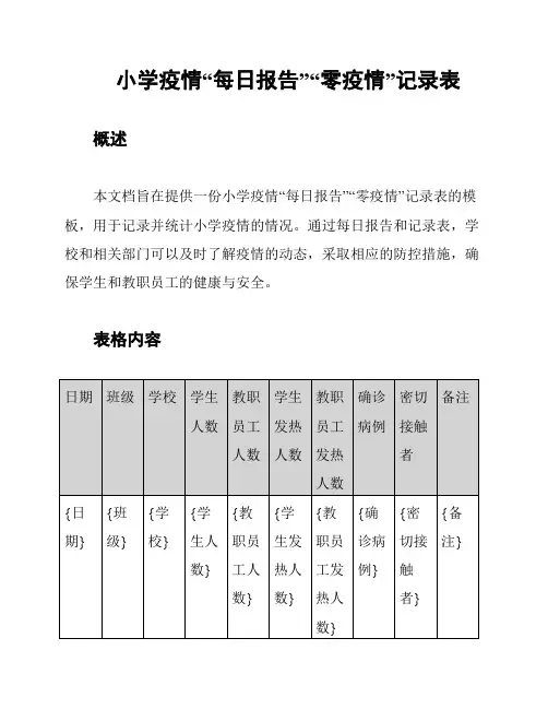 小学疫情“每日报告”“零疫情”记录表