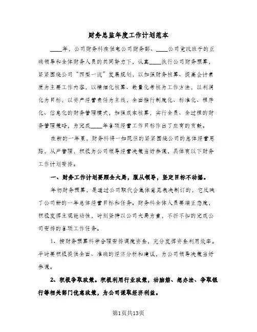财务总监年度工作计划范本（3篇）