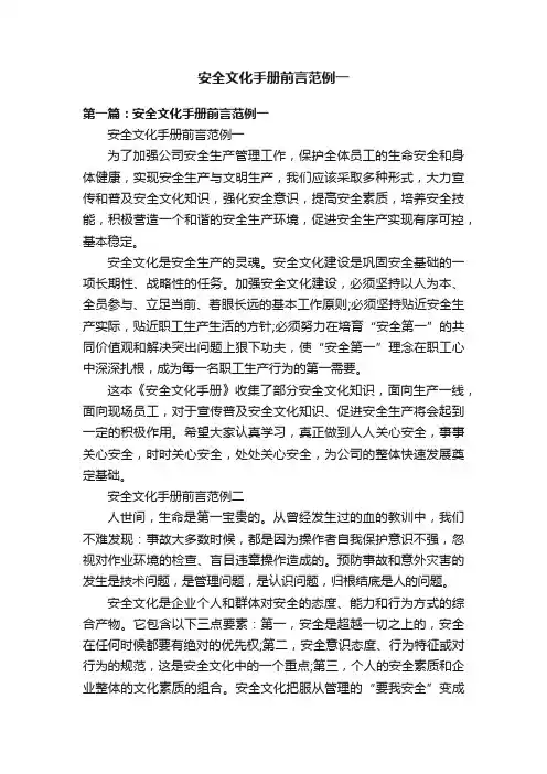 安全文化手册前言范例一