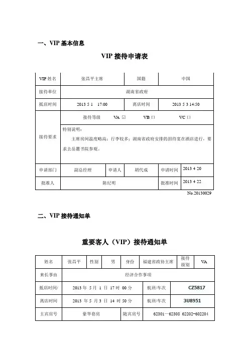 酒店接待VIP文案  示范