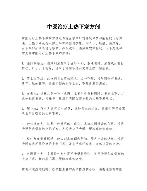 中医治疗上热下寒方剂