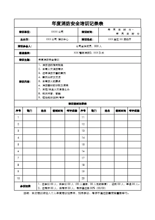 年度消防安全培训记录表(标准版)