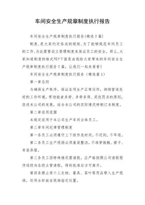 车间安全生产规章制度执行报告