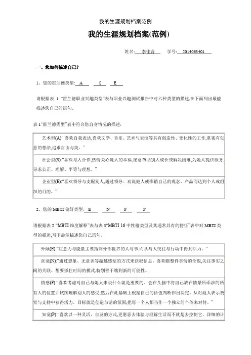 我的生涯规划档案范例