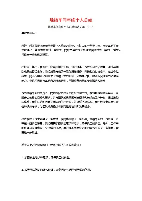 烧结车间年终个人总结2篇