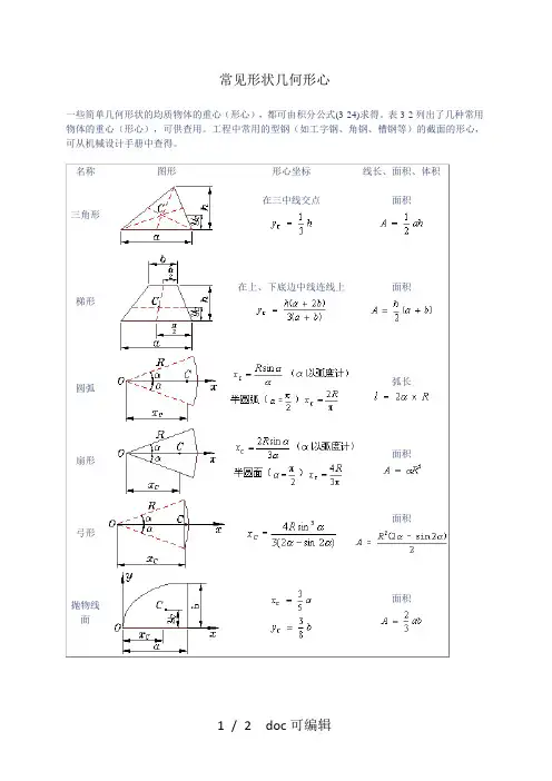 常见形状几何形心甄选.