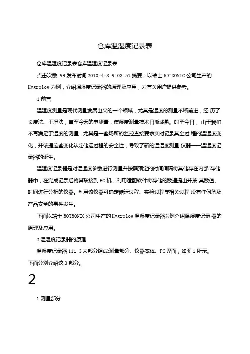 仓库温湿度记录表