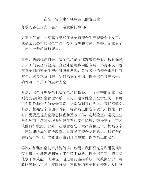 在全市安全生产视频会上的发言稿